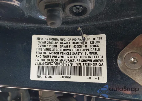 2019 Honda Civic Lx z USA, uszkodzony, nr VIN 19XFC2F60KE017979